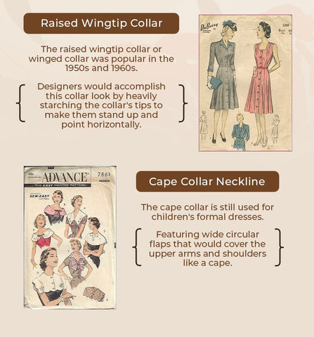 Raised wingtip collar and cape collar neckline