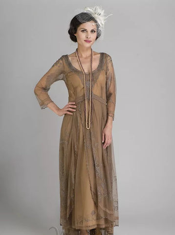 Downton Abbey Tea Party Gown in Antique Silver by Nataya