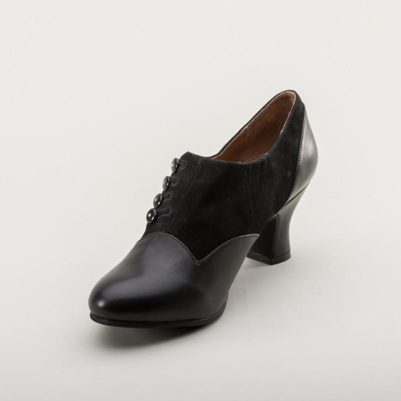 Greta Retro Side-Button Shoes in Black by Royal Vintage Shoes ...