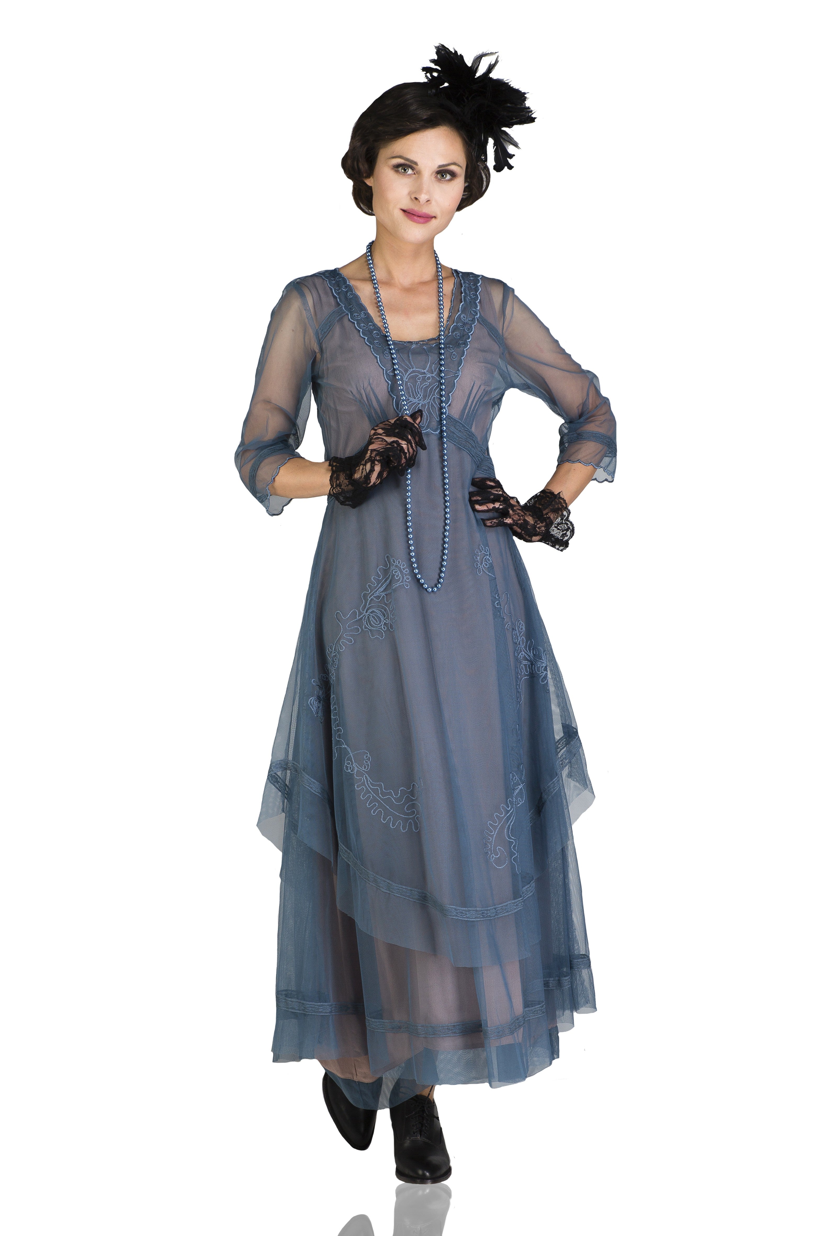Modest, Mature, Mrs. Vintage Dresses – 20s, 30s, 40s, 50s, 60s Mary Darling Dress in Azure by Nataya $265.00 AT vintagedancer.com