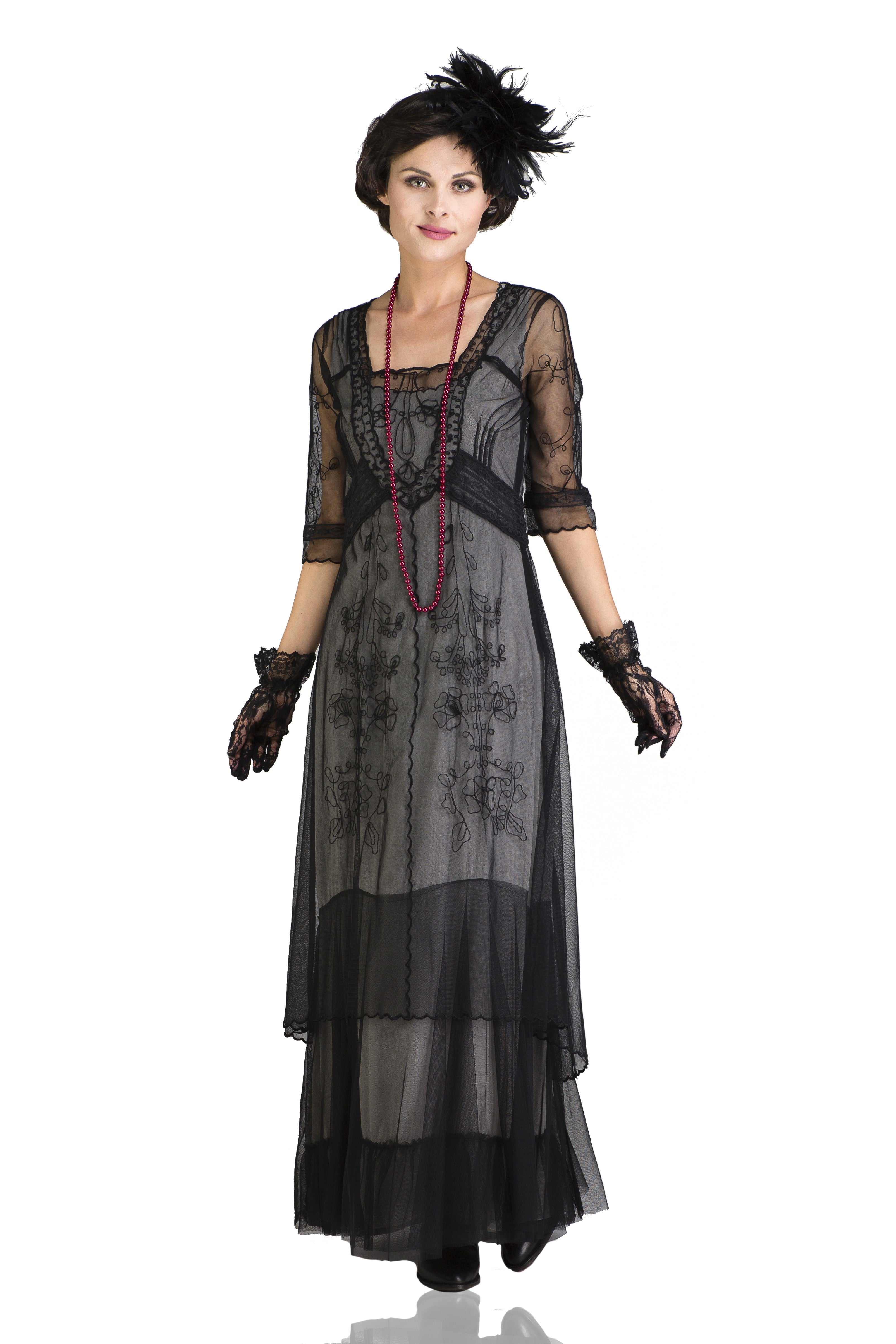 Edwardian Ladies Clothing – 1900, 1910s, Titanic Era Victoria Vintage Style Party Gown in Black by Nataya $265.00 AT vintagedancer.com