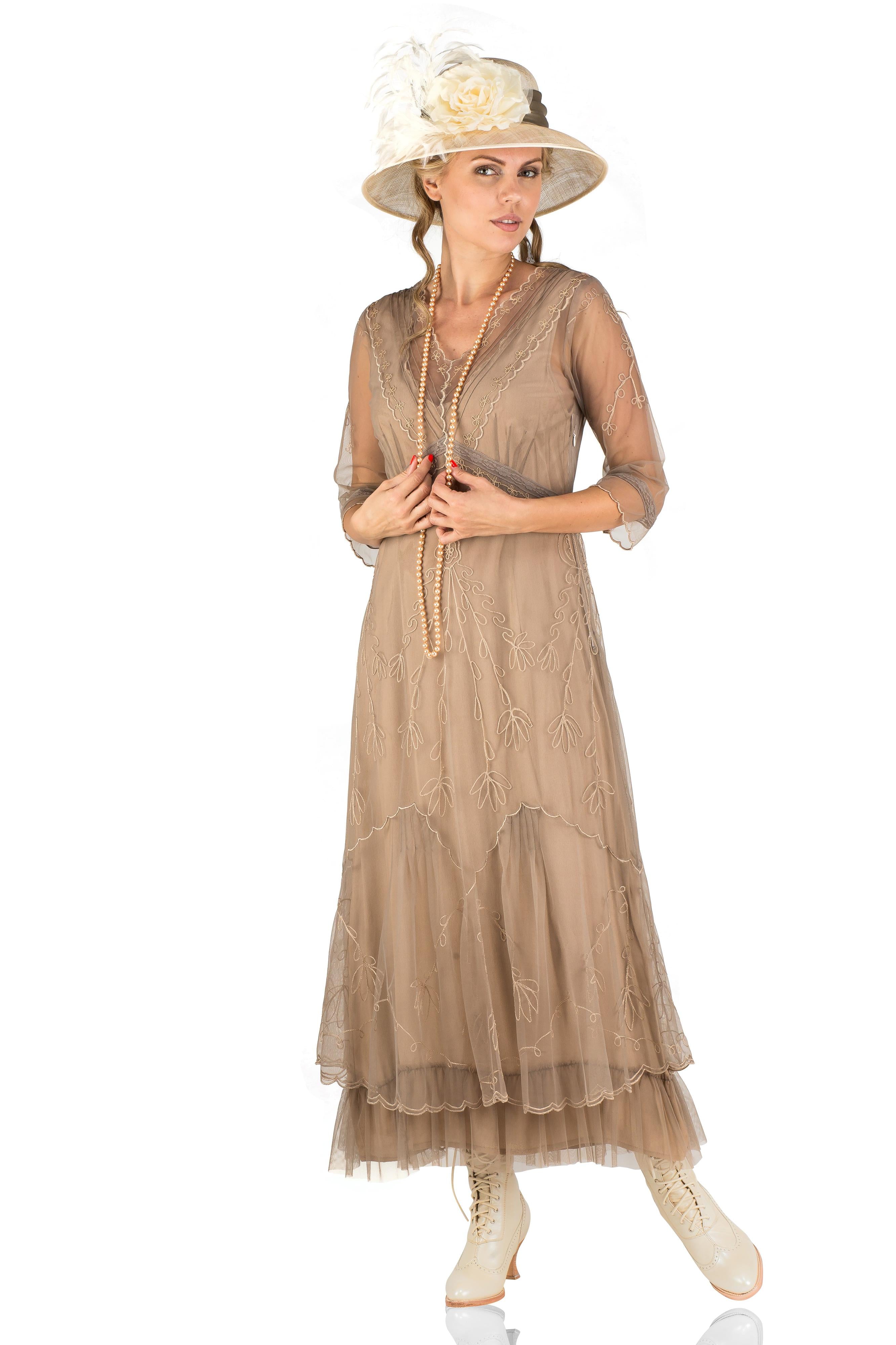 1900s Edwardian Dress, 1910s Dresses and Gowns Somewhere in Time Dress in Sand by Nataya $265.00 AT vintagedancer.com