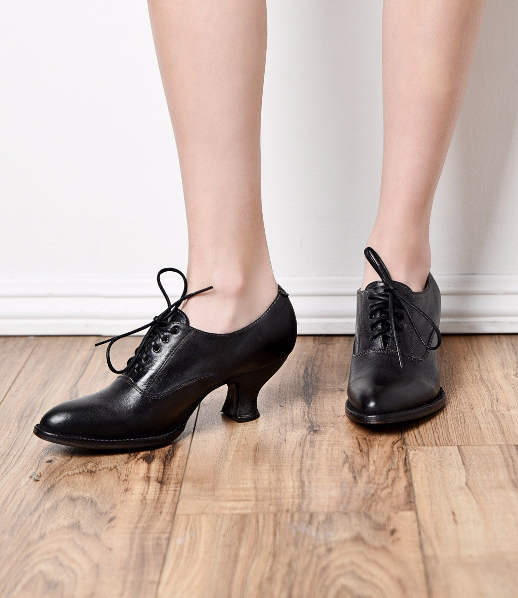 Victorian Boots & Shoes – Granny Boots & Shoes Victorian Style Leather Lace-Up Black Shoes $195.00 AT vintagedancer.com