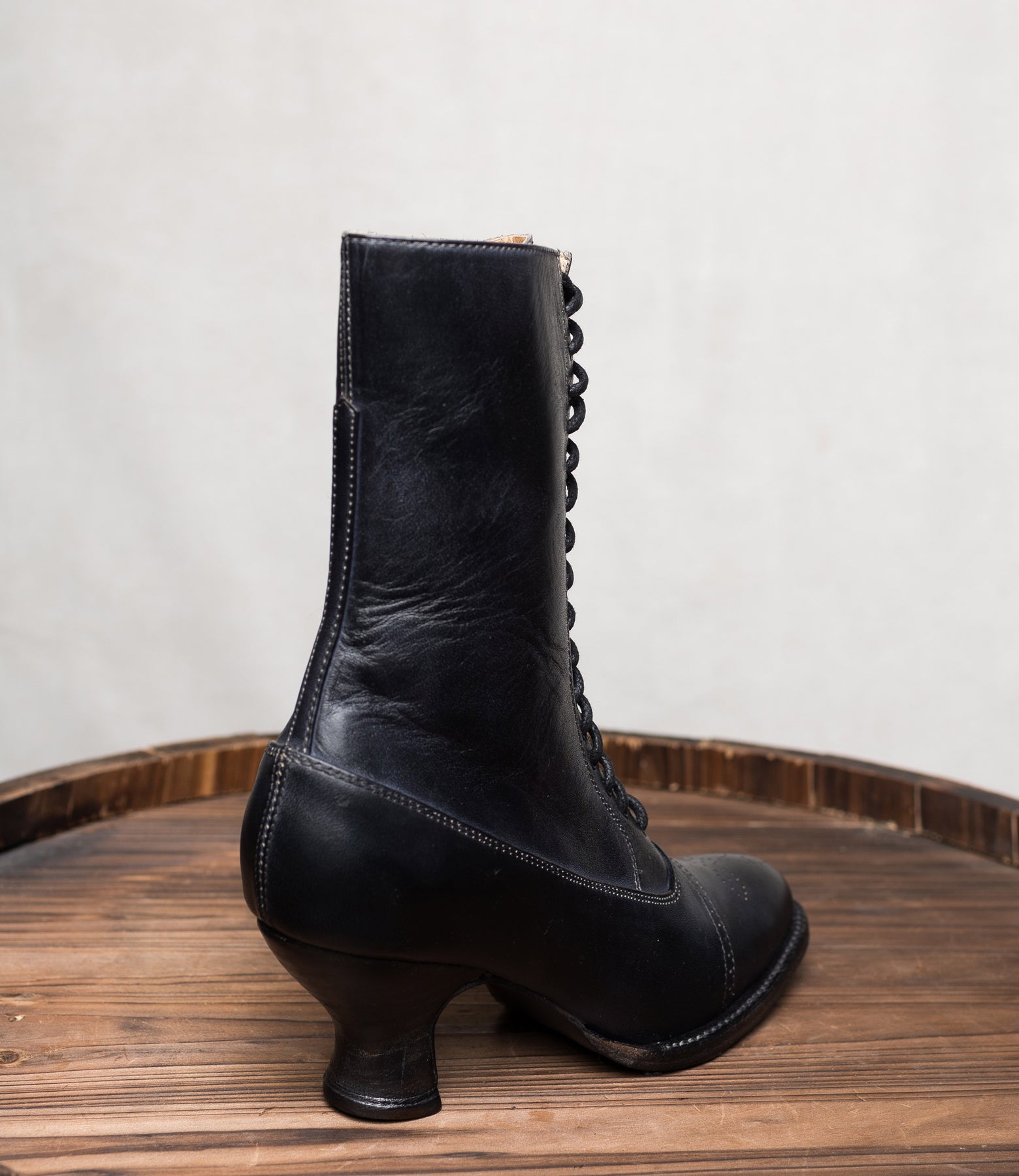 Mirabelle Victorian Mid-Calf Leather Boots in Black Rustic – WardrobeShop