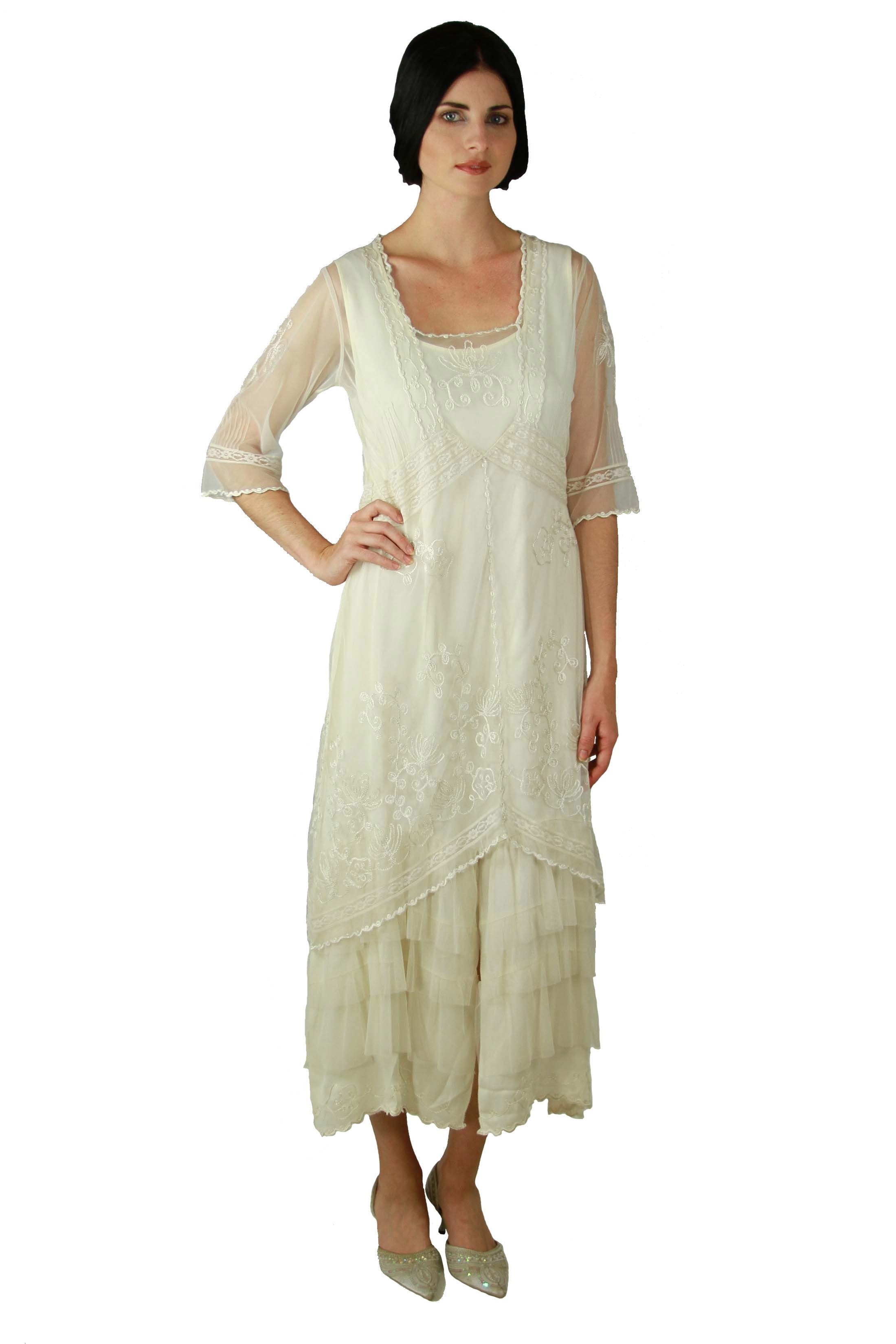 1920s Plus Size Flapper Dresses, Gatsby Dresses, Flapper Costumes Titanic Tea Party Dress in Ivory by Nataya $249.00 AT vintagedancer.com