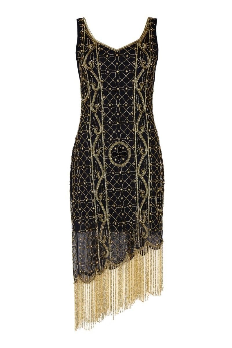 Great Gatsby Fringe Party Dress in Black Gold – WardrobeShop
