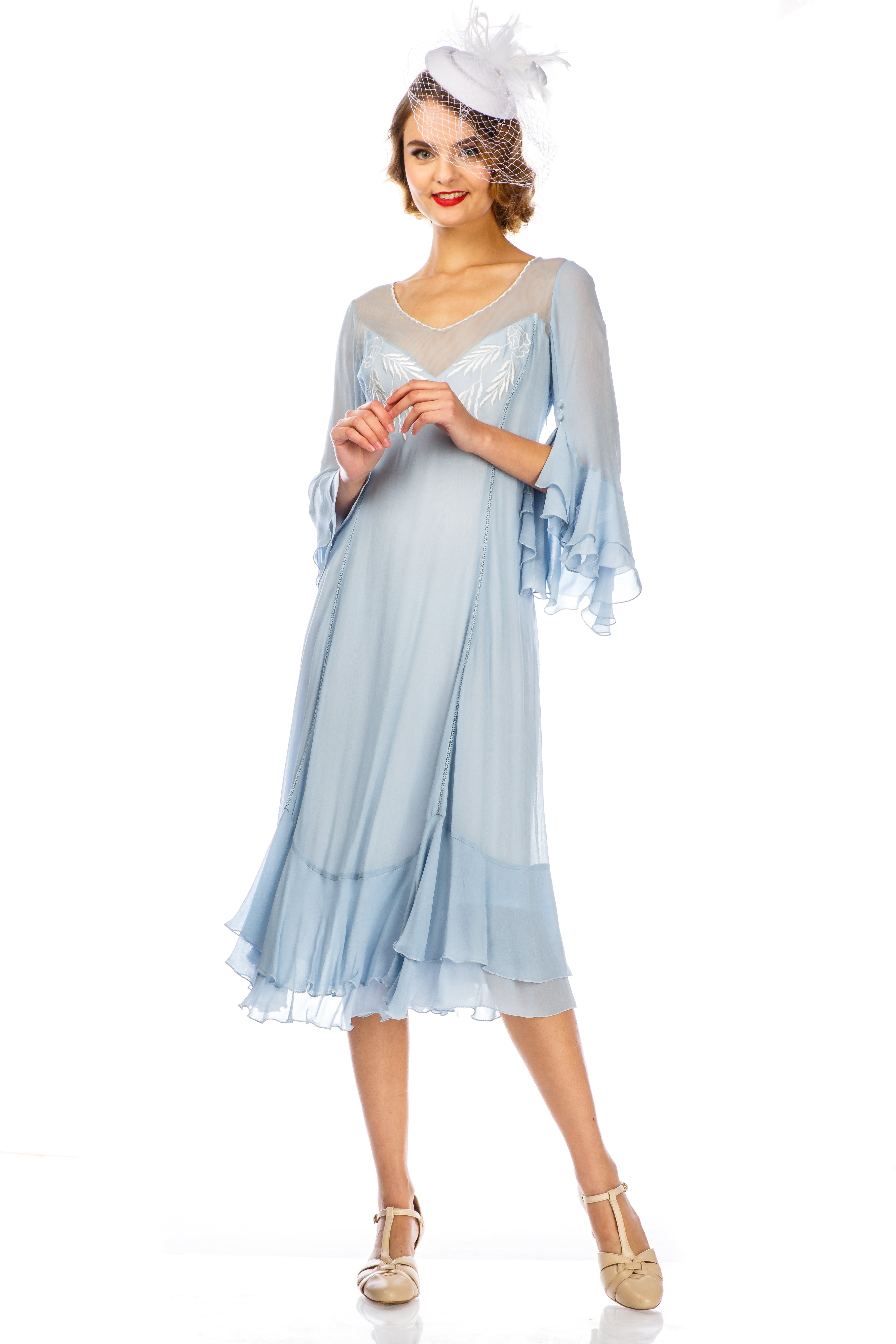 20s Dresses | 1920s Dresses for Sale Vintage Inspired Sky Blue Dress by Nataya $229.00 AT vintagedancer.com