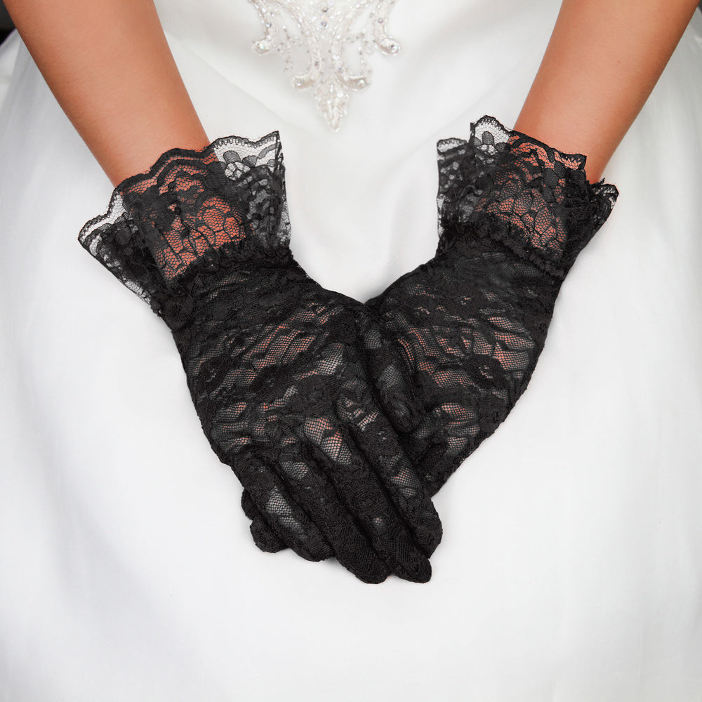 1950s Accessories | 50s Scarves, Belts, Parasols, Umbrellas Vintage Style Lace Wrist Gloves in Black $24.00 AT vintagedancer.com