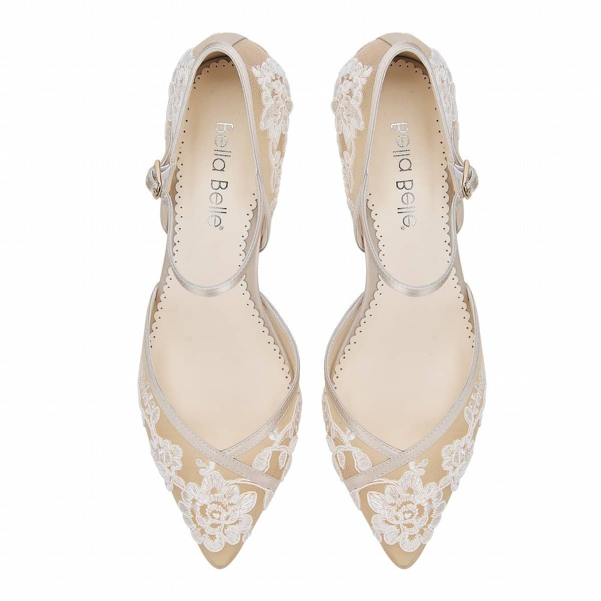 Candice Lace Wedding Heels in Nude Ivory