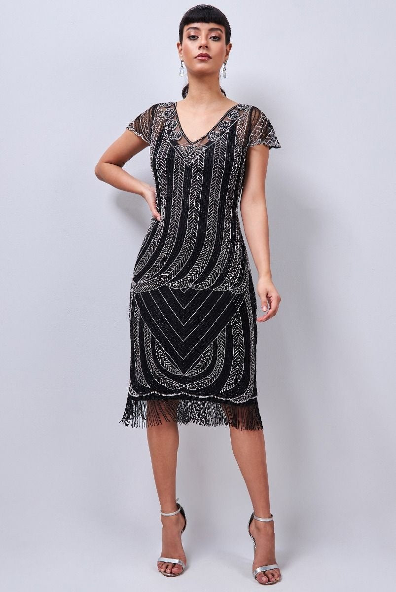 Black Flapper Dresses, 1920s Black Dresses Dorothy 1920s Fringe Flapper Dress in Black $240.00 AT vintagedancer.com