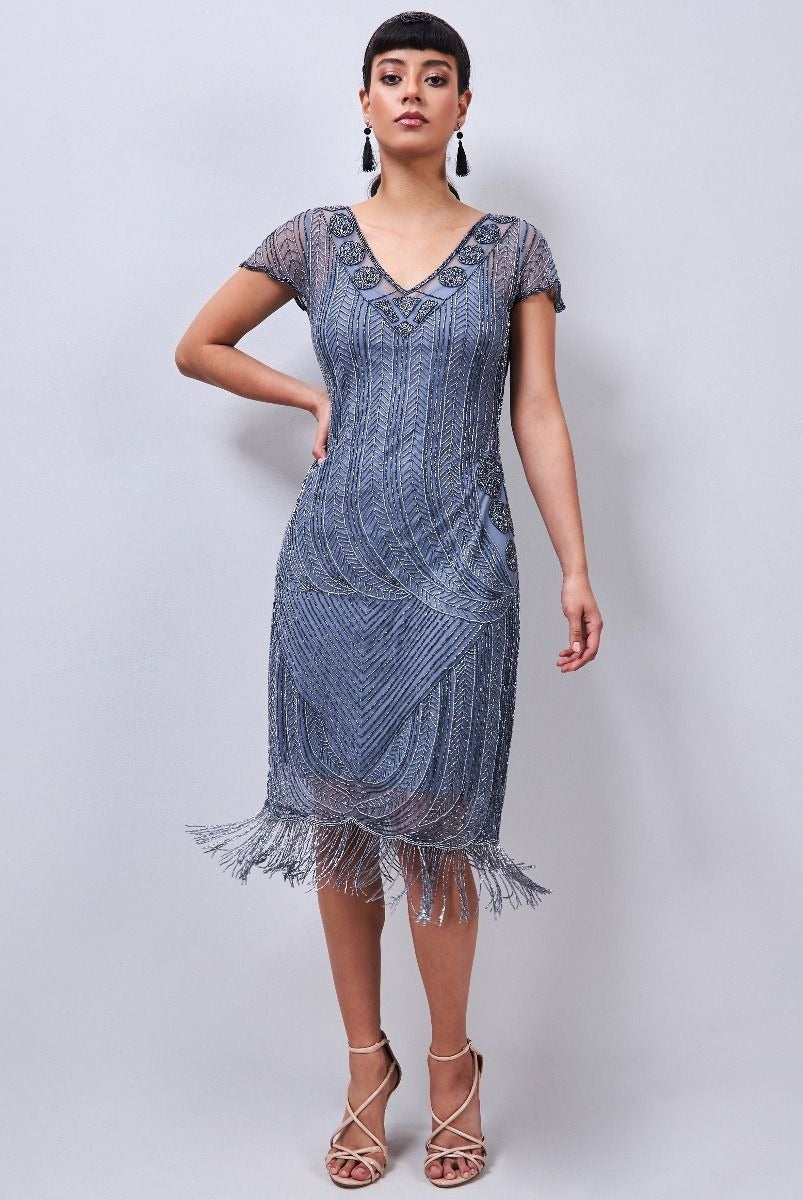 20s Dresses | 1920s Dresses for Sale Dorothy 1920s Fringe Flapper Dress in Lilac $240.00 AT vintagedancer.com