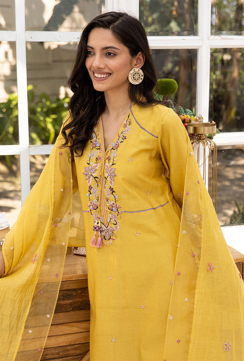 Yellow Floral Hoop Suhaani Kurta Set