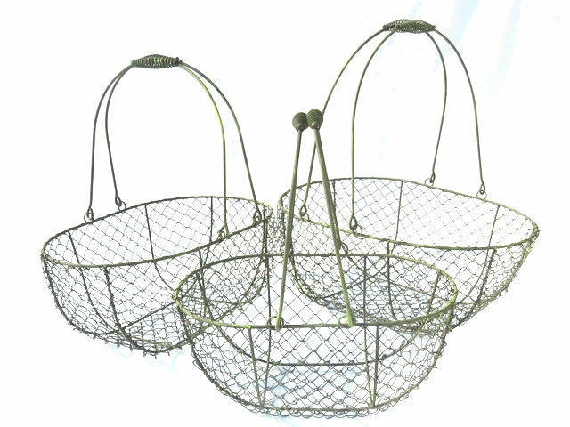MARTHA'S VINEYARD Rounded French Style Wire Harvesting Basket Trug - Set of 3 Small, Medium, Large
