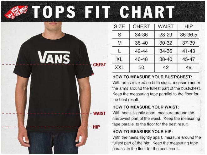 vans mens t shirt size guide