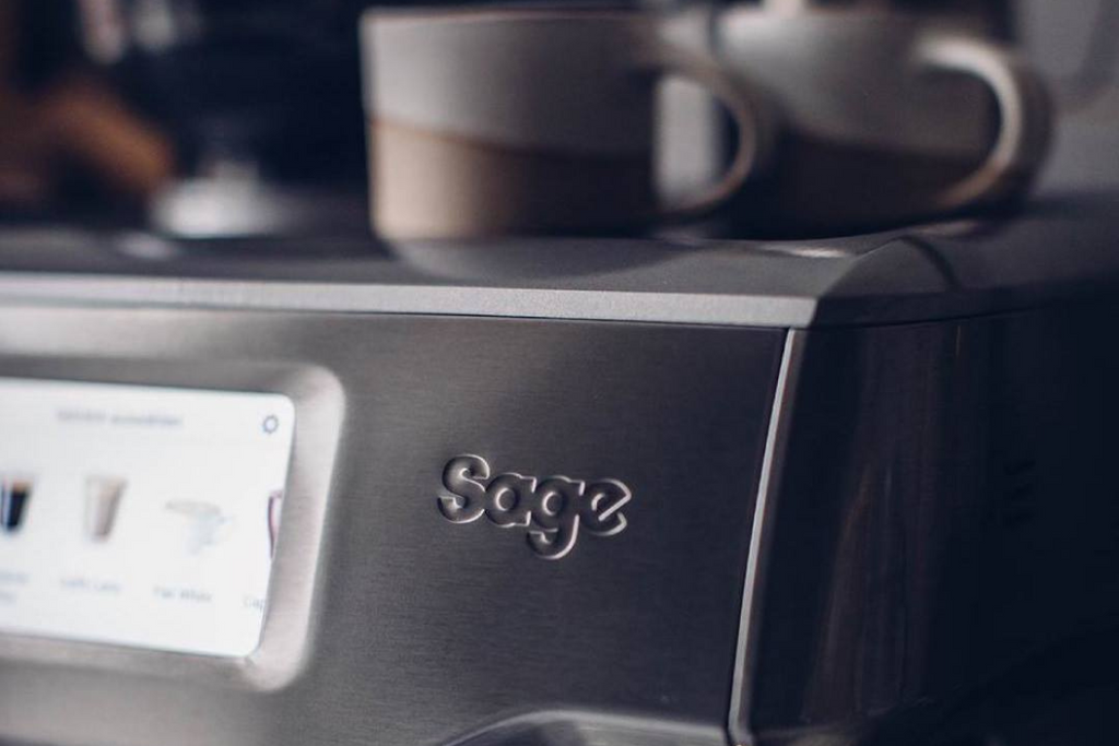 close up of sage logo on coffee machine