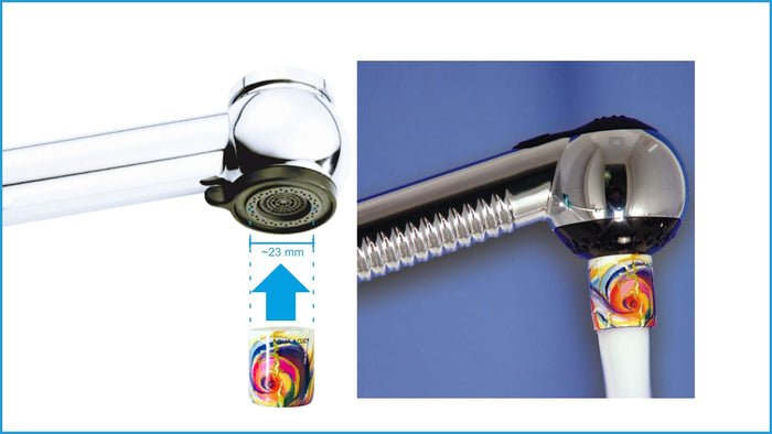 Links Küchenbrause mit Bajonettverschluss, rechts mit eingesetzten AquaClic-Strahlregler