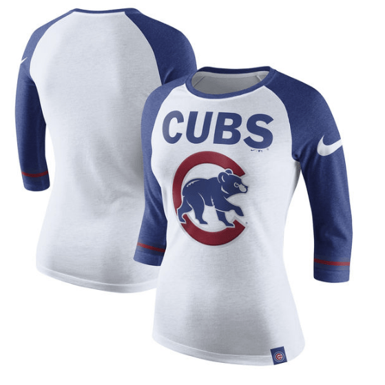 Women's Nike White/Red Chicago Cubs Tri-Blend Raglan 3/4-Sleeve T