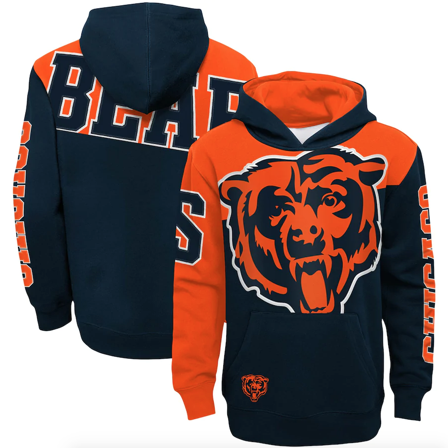 Youth Chicago Bears Navy/Orange Quarterback Sneak Pullover Hoodie