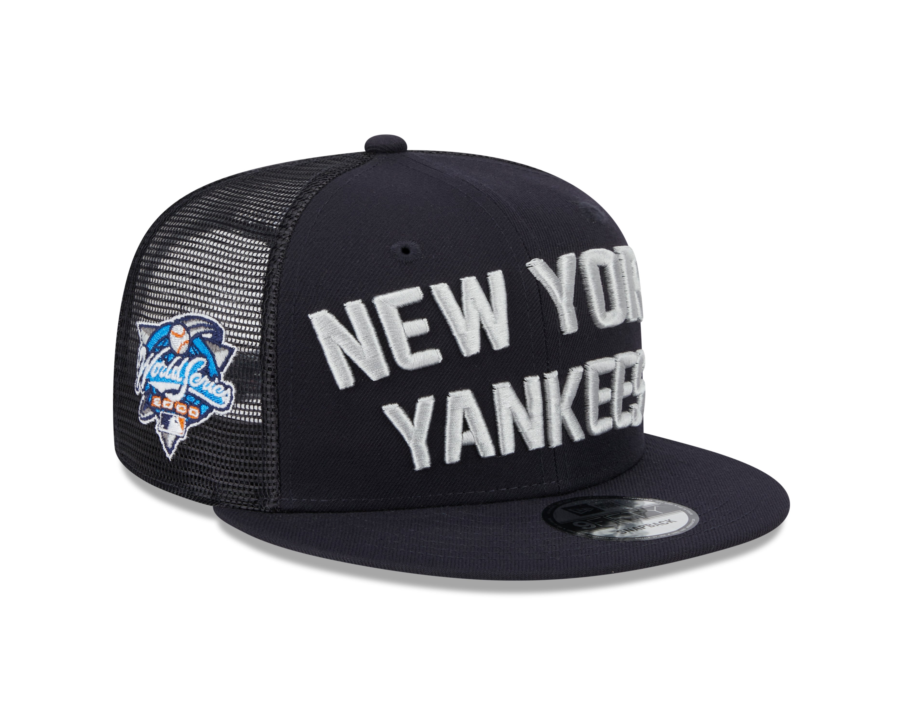 New York Yankees New Era Navy Stacked 9FIFTY Mesh Trucker Snapback Hat