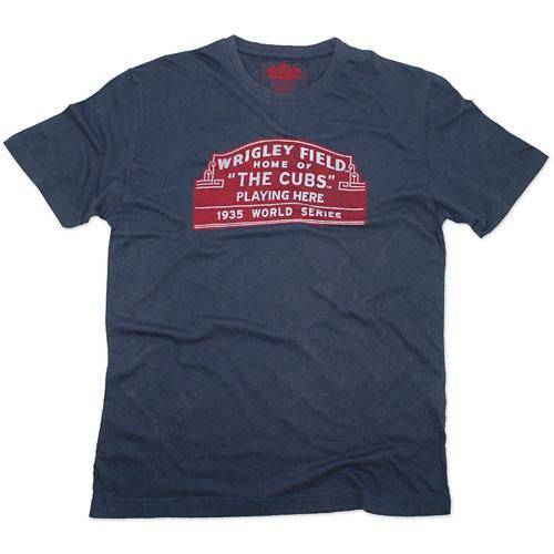 Chicago Cubs Red Jacket Wrigley Brass Tacks T-Shirt - Navy