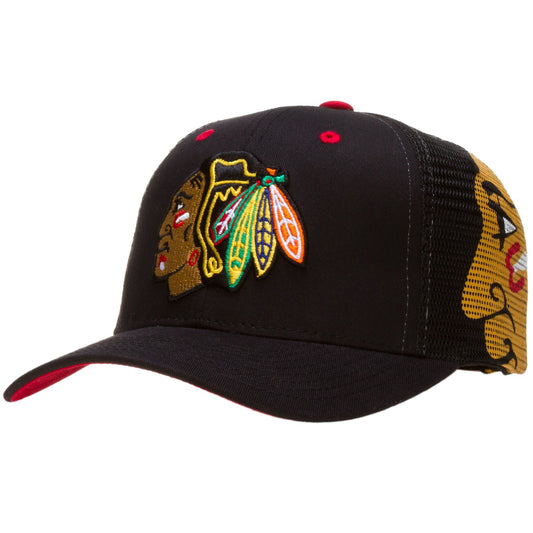 ZHATS NHL Chicago Blackhawks Men's Black Screenplay Mesh Hat