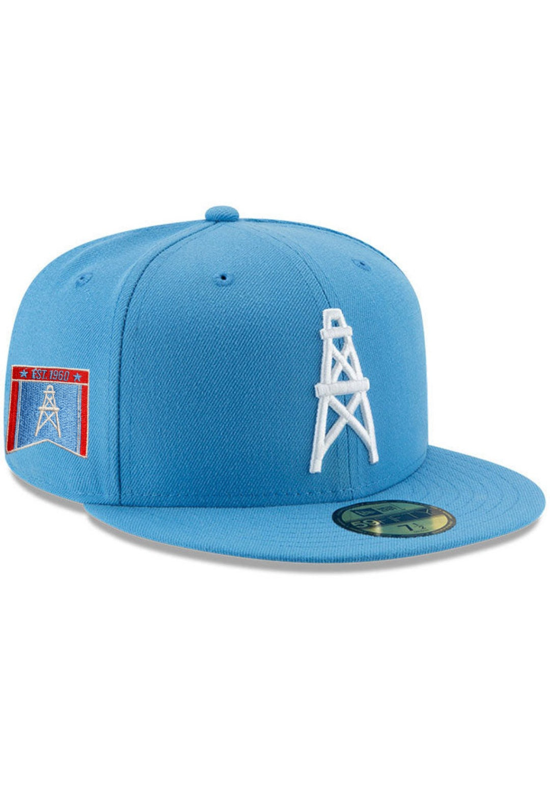 Mens Houston Oilers New Era Light Blue Bannerside 59FIFTY Fitted Hat 7 1/4