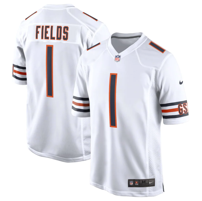 Nike Chicago Bears Justin Fields Mens White Replica Game Jersey