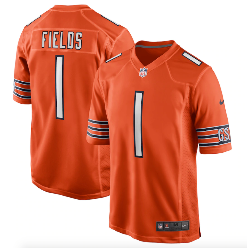 Nike Chicago Bears Justin Fields Mens Orange Replica Game Jersey