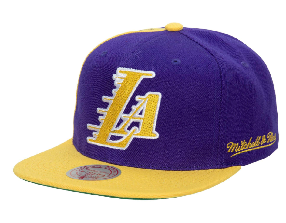 New Mitchell & Ness LA Lakers Gold Text Logo Only 2Tone Snapback NBA Hat  Cap