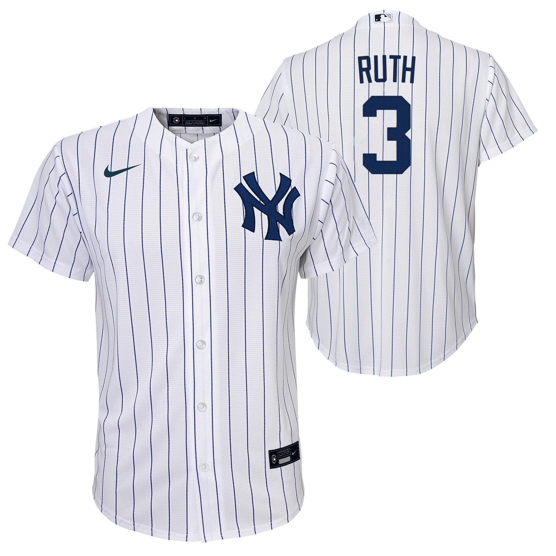 Youth Babe Ruth New York Yankees White Home Replica Player Jersey