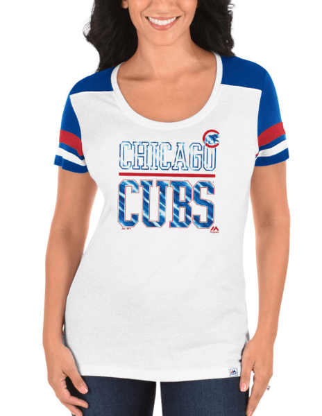  Majestic Chicago Cubs Women's Striped V-Neck T-Shirt