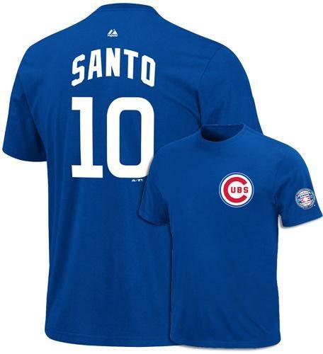 Men's Chicago Cubs Ron Santo Majestic Blue Cooperstown Player Name & Number  T-Shirt