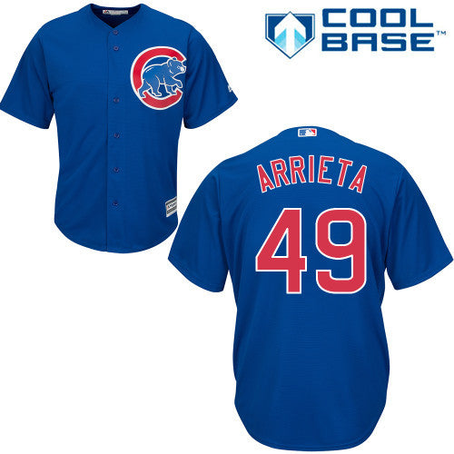 Youth Chicago Cubs Jake Arrieta Majestic White/Royal Home Cool Base Player  Jersey