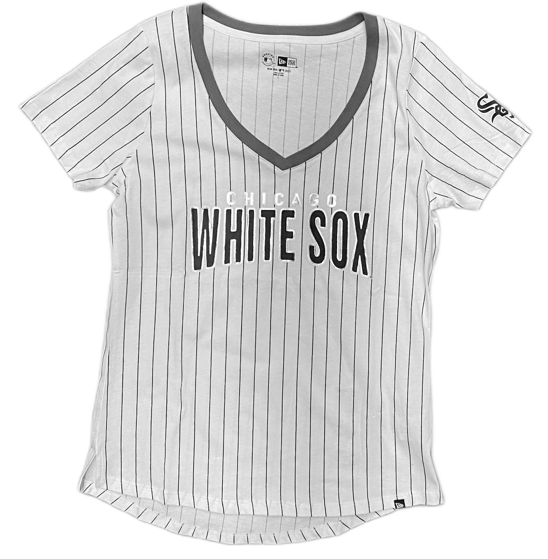 Miami Marlins New Era Womens Pinstripe V-Neck T-Shirt - White M