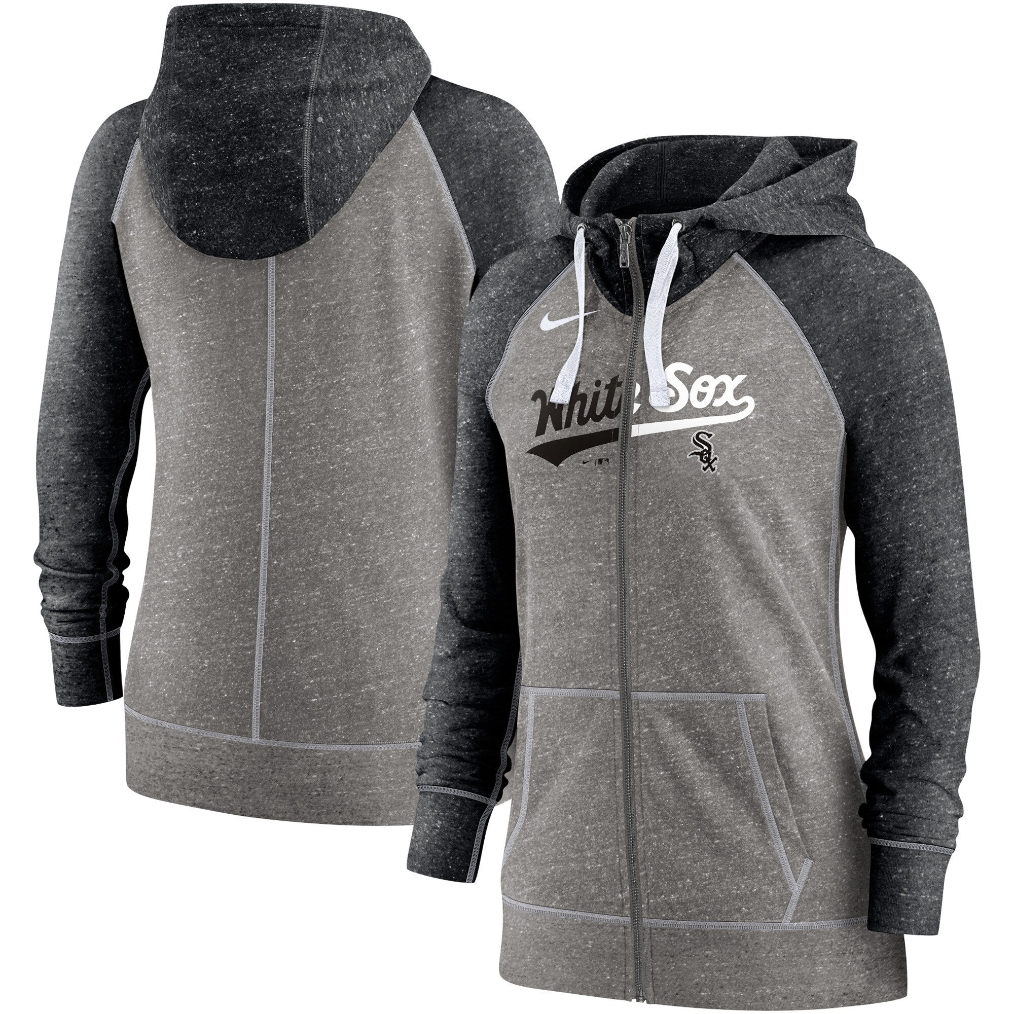 Pittsburgh Steelers Nike Women's Gym Vintage Raglan Full-Zip Hoodie -  Heathered Charcoal/Black