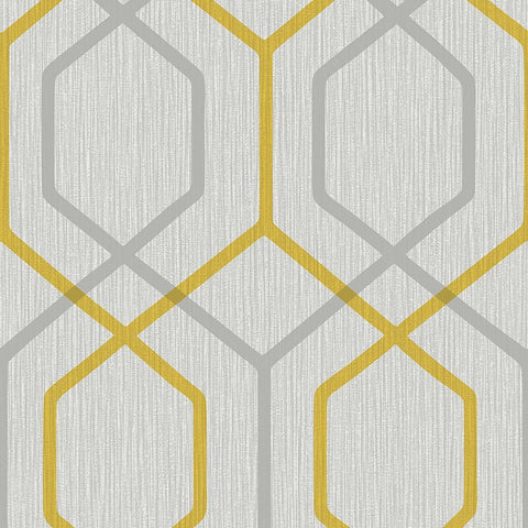 The Oria Hex Yellow/Grey Wallpaper