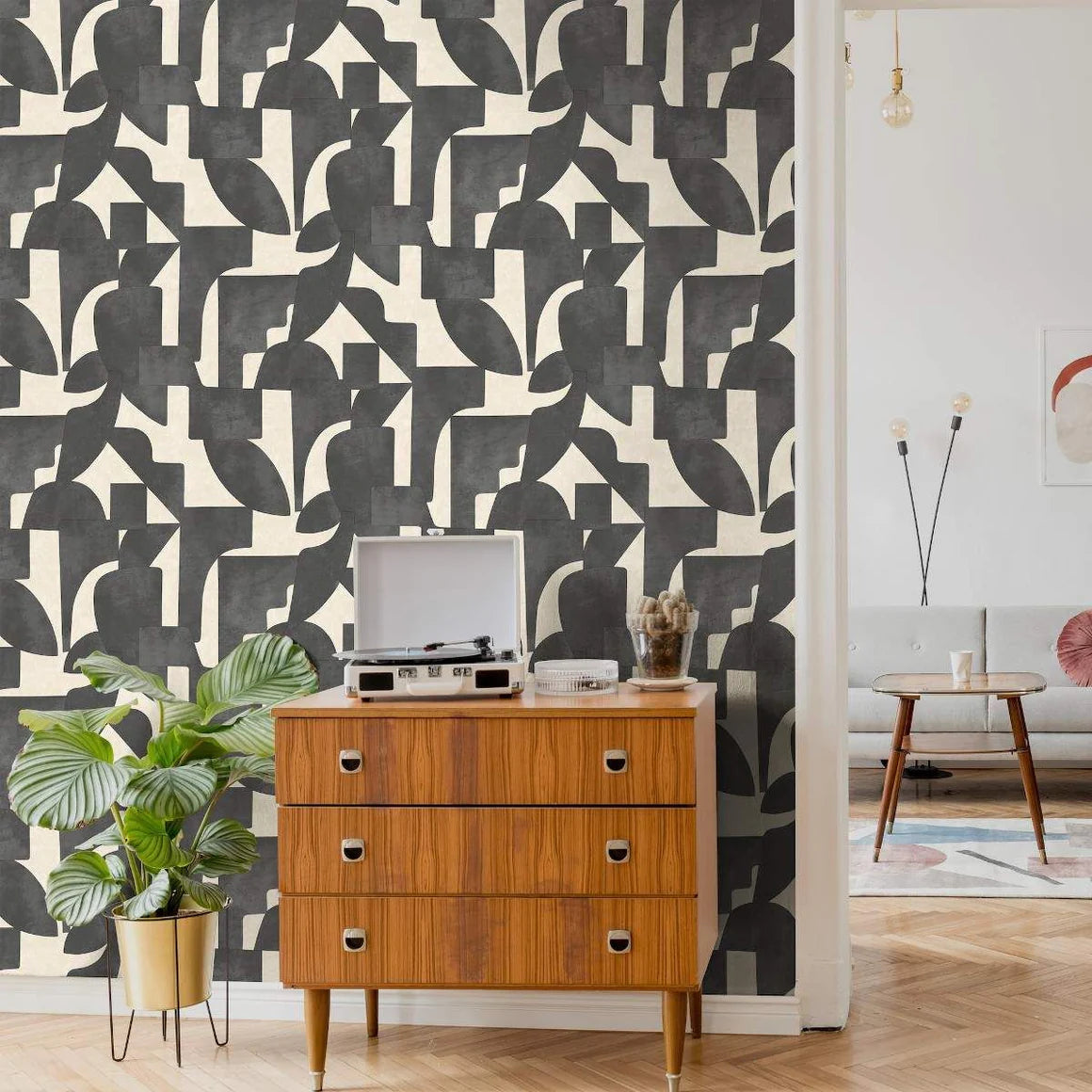 Abstract Angles Cream/Charcoal Wallpaper