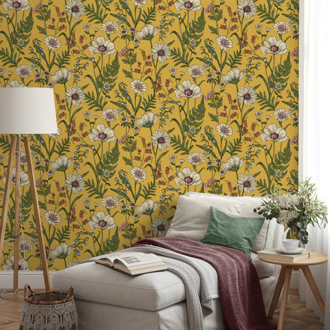 Wild Meadow Mustard Floral Wallpaper