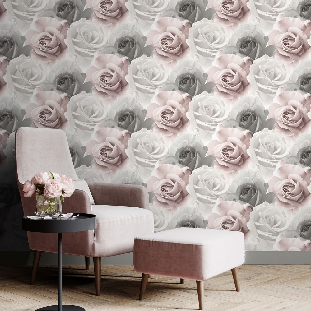 Muriva Bella Grey Flower Wall Rose Bloom 3D Effect Floral Designer Wallpaper  5060729370179 | eBay