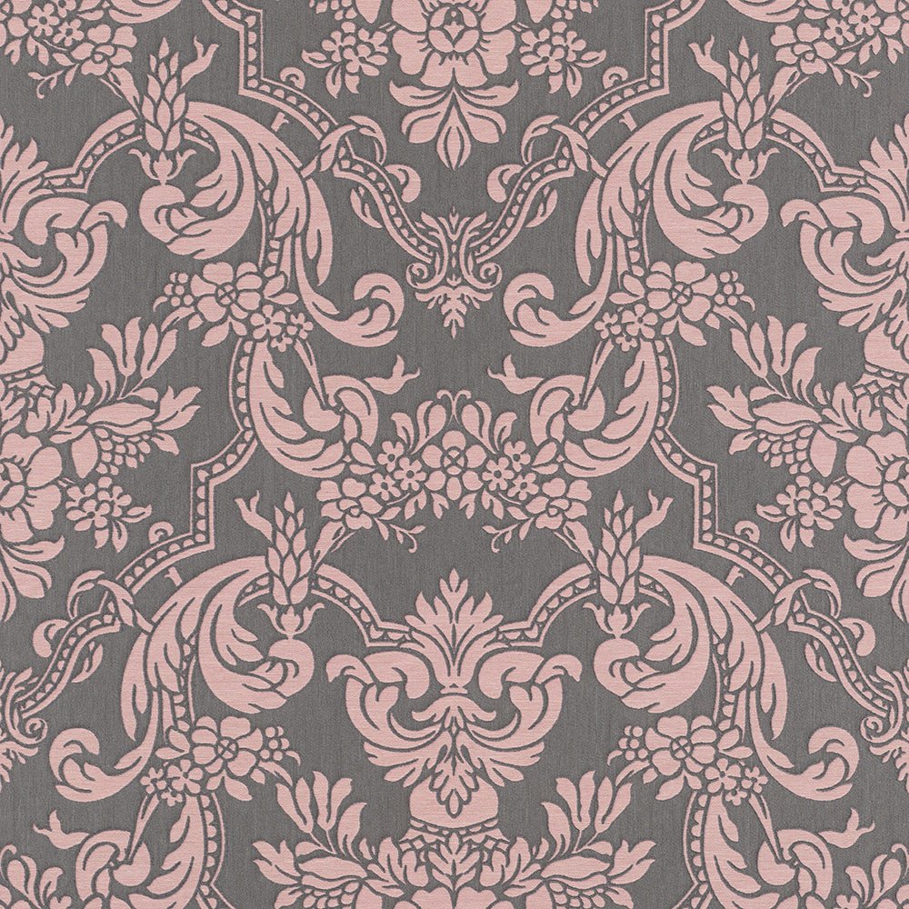 Grandeco Royal House Fabric Damask Blush Pink Glitter Wallpaper