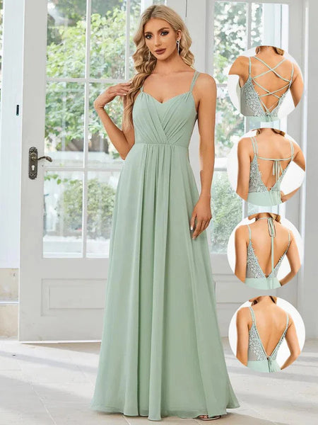 Robe demoiselle d'honneur mousseline et dentelle dos nu bretelles fines