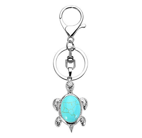 JOVIVI Sea Turtle Natural Crystal Stone Multicolored Keychain Gemstone Chakra Keyring for Couple Best Friend Gift