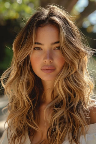 Beautiful woman with warm vanilla and brown base balayage