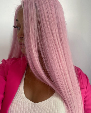 Beautiful lady wearing Pink Synthetic Hair Wig
