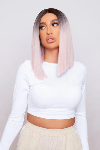 light pink ombre synthetic bob wig