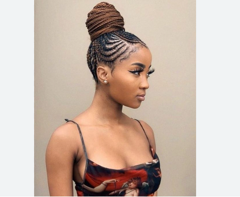 black women updo braid hairstyle braids in bun