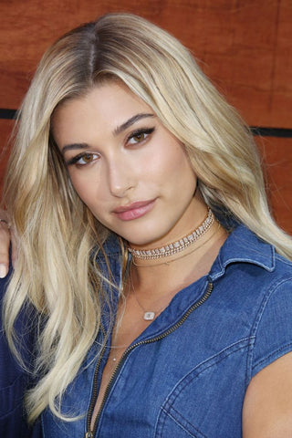 Hailey Bieber in cold-tone blonde hair color