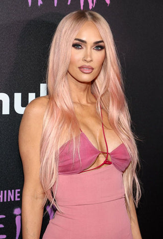 Megan Fox rocking a pink sleek straight hair