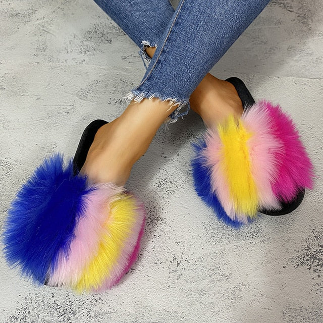 real faux fur slides