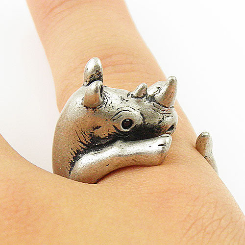 Animal Wrap Ring - Rhino - White Bronze - Adjustable Ring - keja jewelry